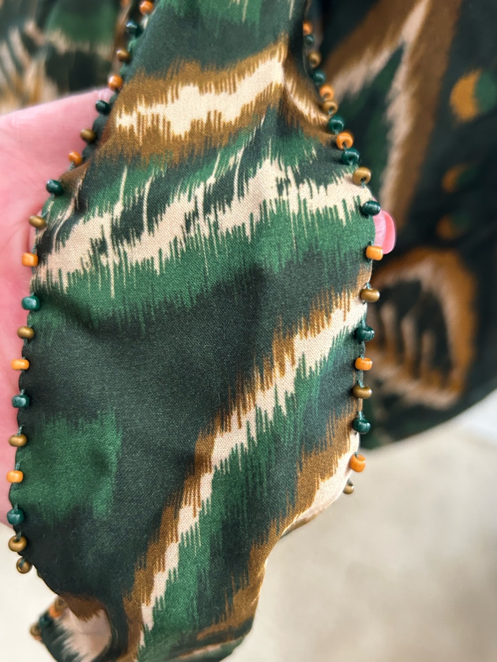 FARM Rio Pineapple Ikat Asymmetric Emerald & Gold Printed Long-Sleeve Wrap Dress - Picture 7 of 16